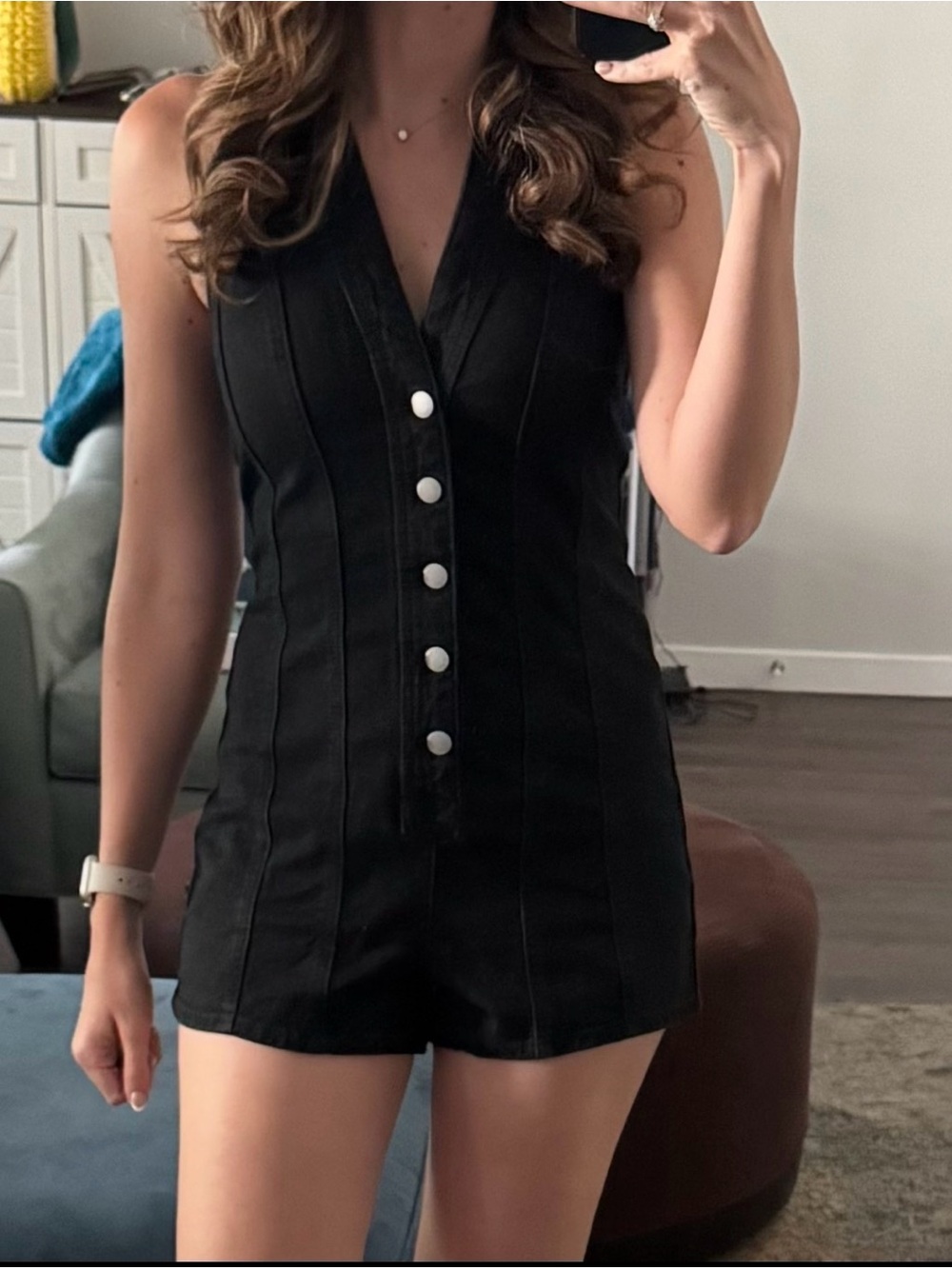 Target Black Sleeveless Button-Front Romper